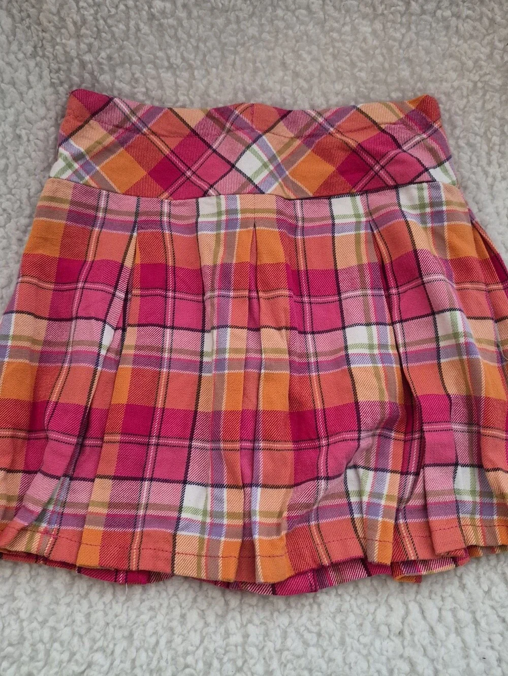 Gymboree Plaid Pleated Skort Girls 7 Orange Pink School Classic Preppy NEW